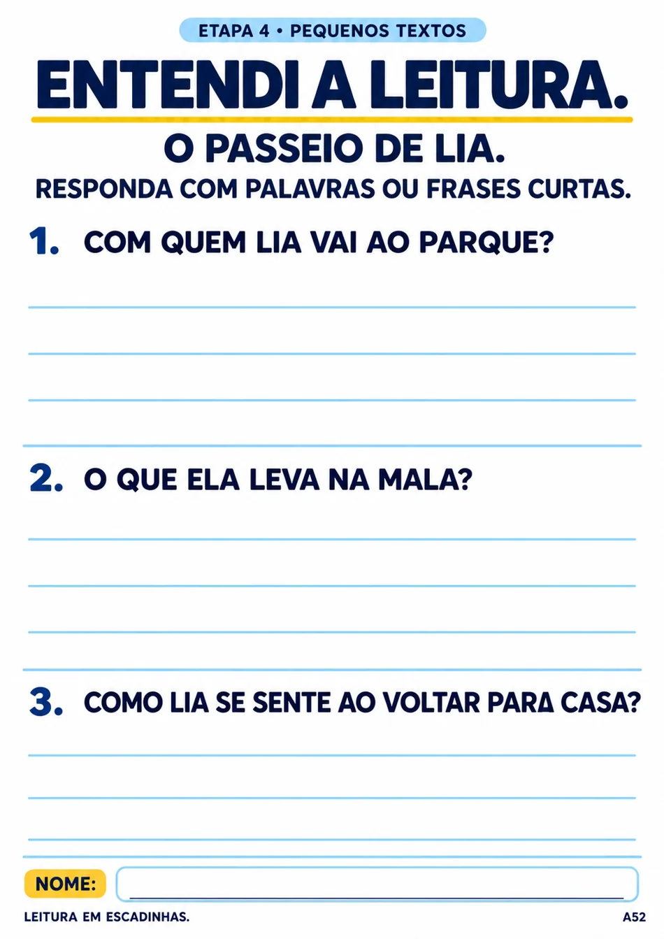 Perguntas de compreensão sobre O passeio de Lia