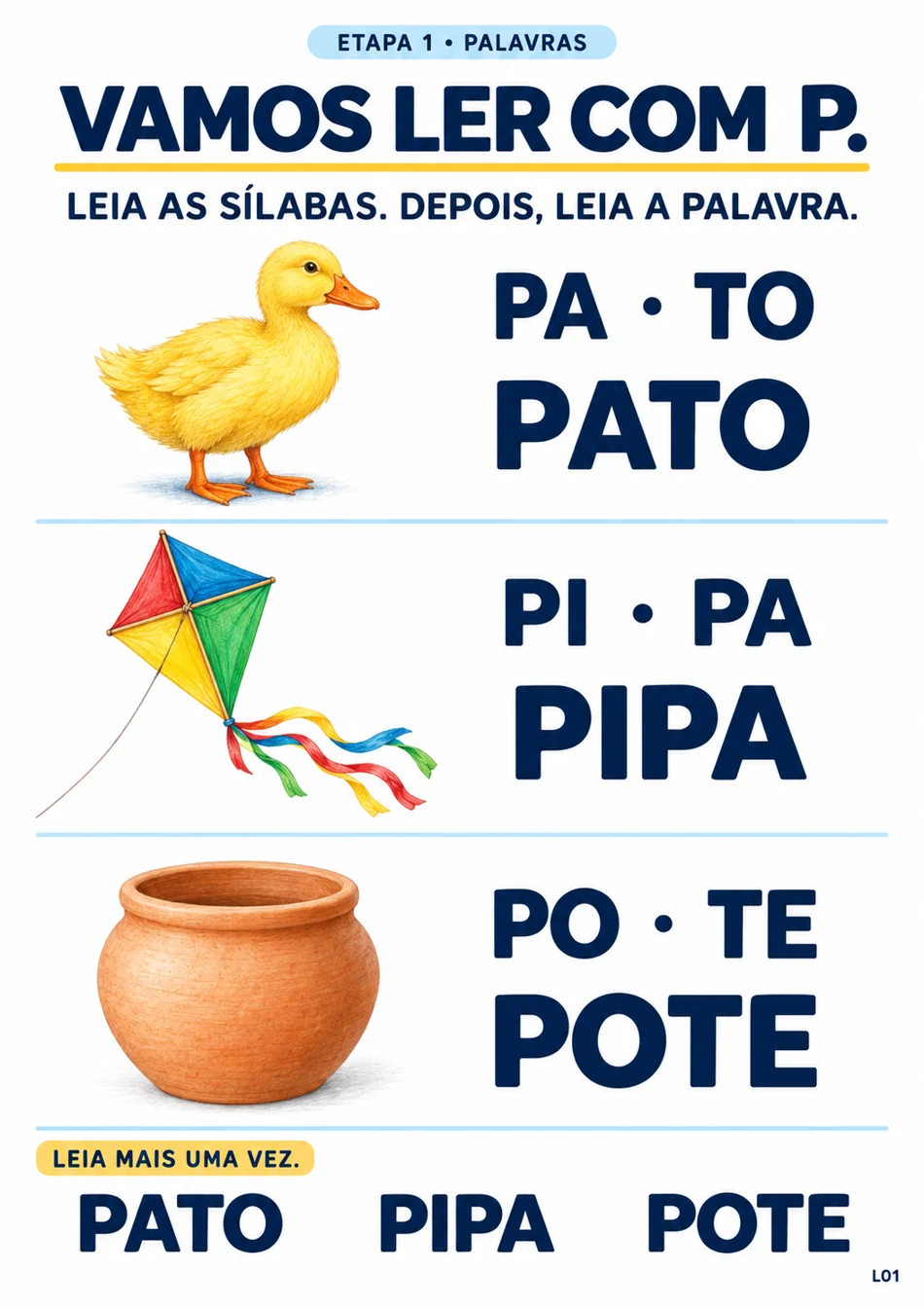 Atividade Vamos ler com P: pato, pipa e pote