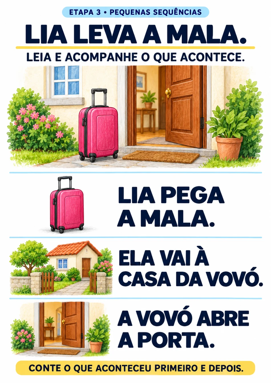 Lia leva a mala: leitura de uma pequena sequência